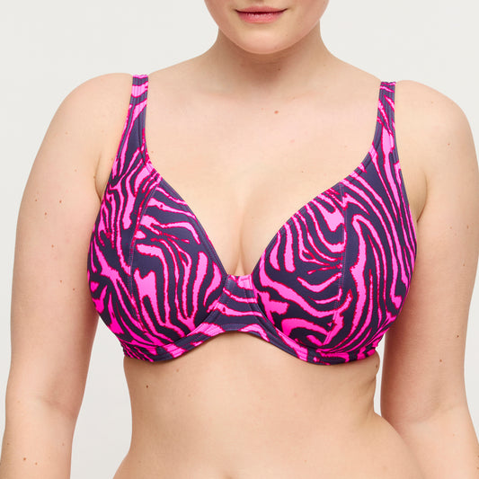 Primadonna Swim Malabo voorgevormde plunge bikinitop hot pink zebra