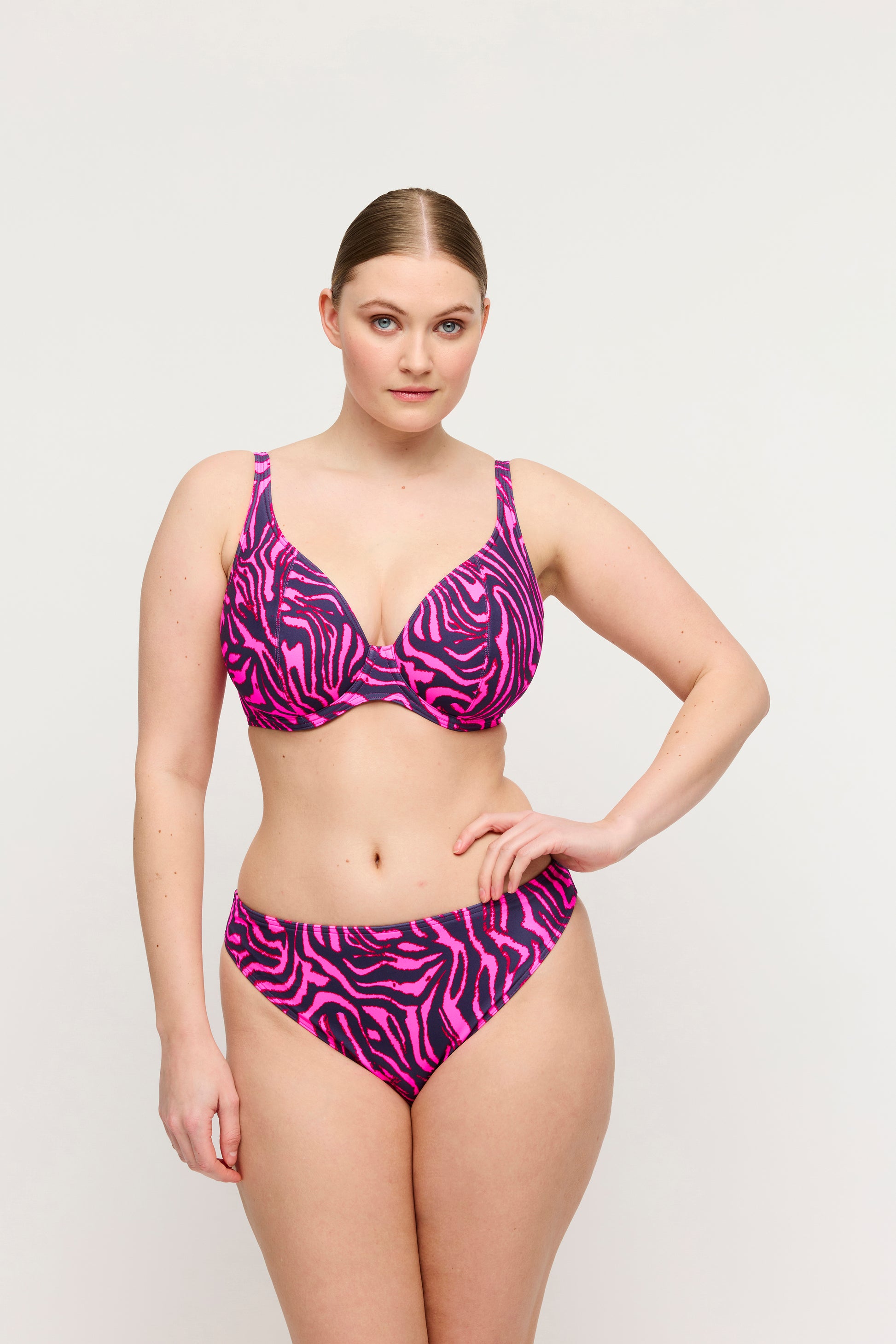 Primadonna Swim Malabo voorgevormde plunge bikinitop hot pink zebra