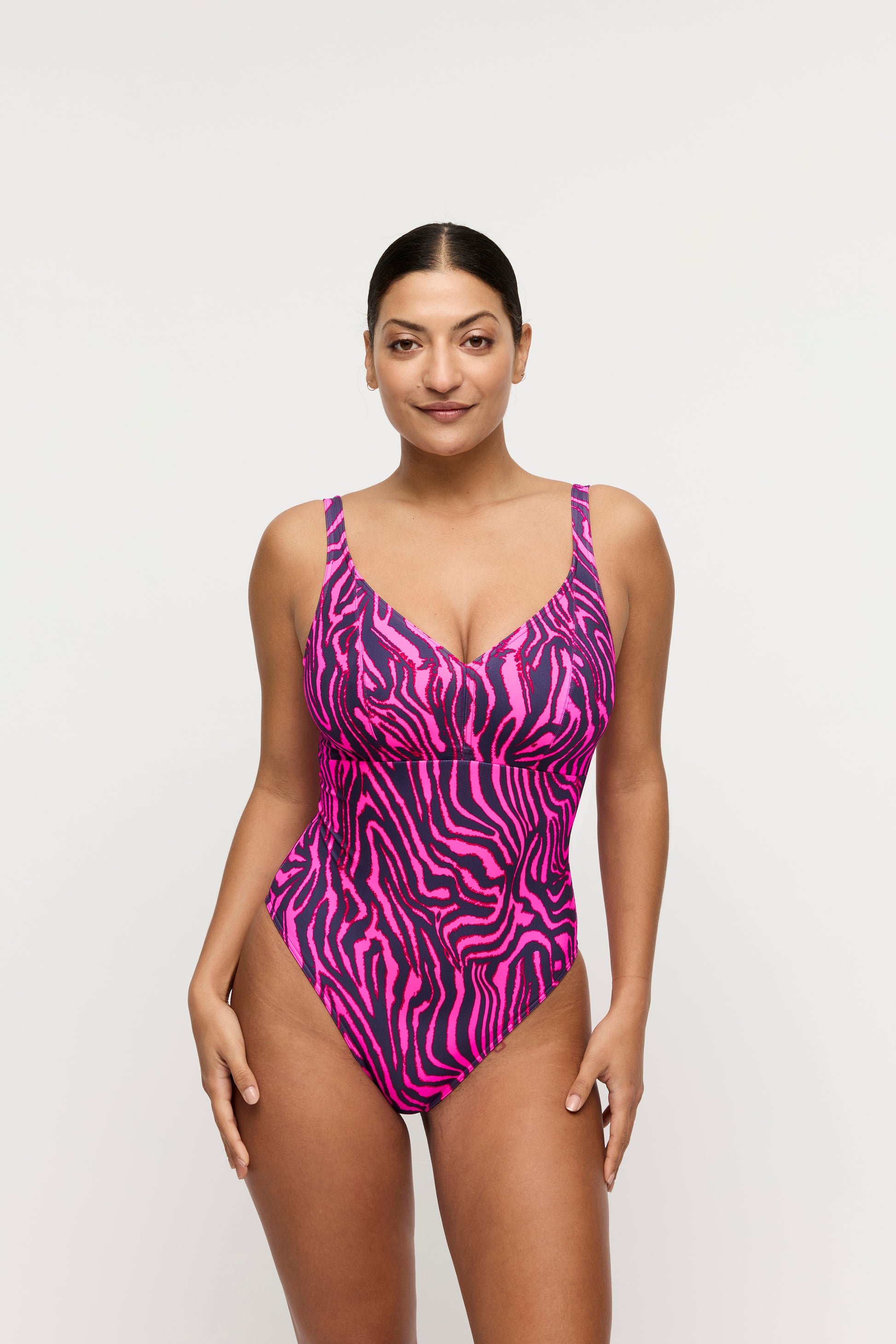 Primadonna Swim Malabo plunge badpak zonder beugels hot pink zebra