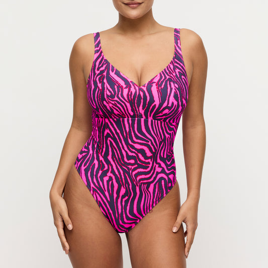 Primadonna Swim Malabo plunge badpak zonder beugels hot pink zebra