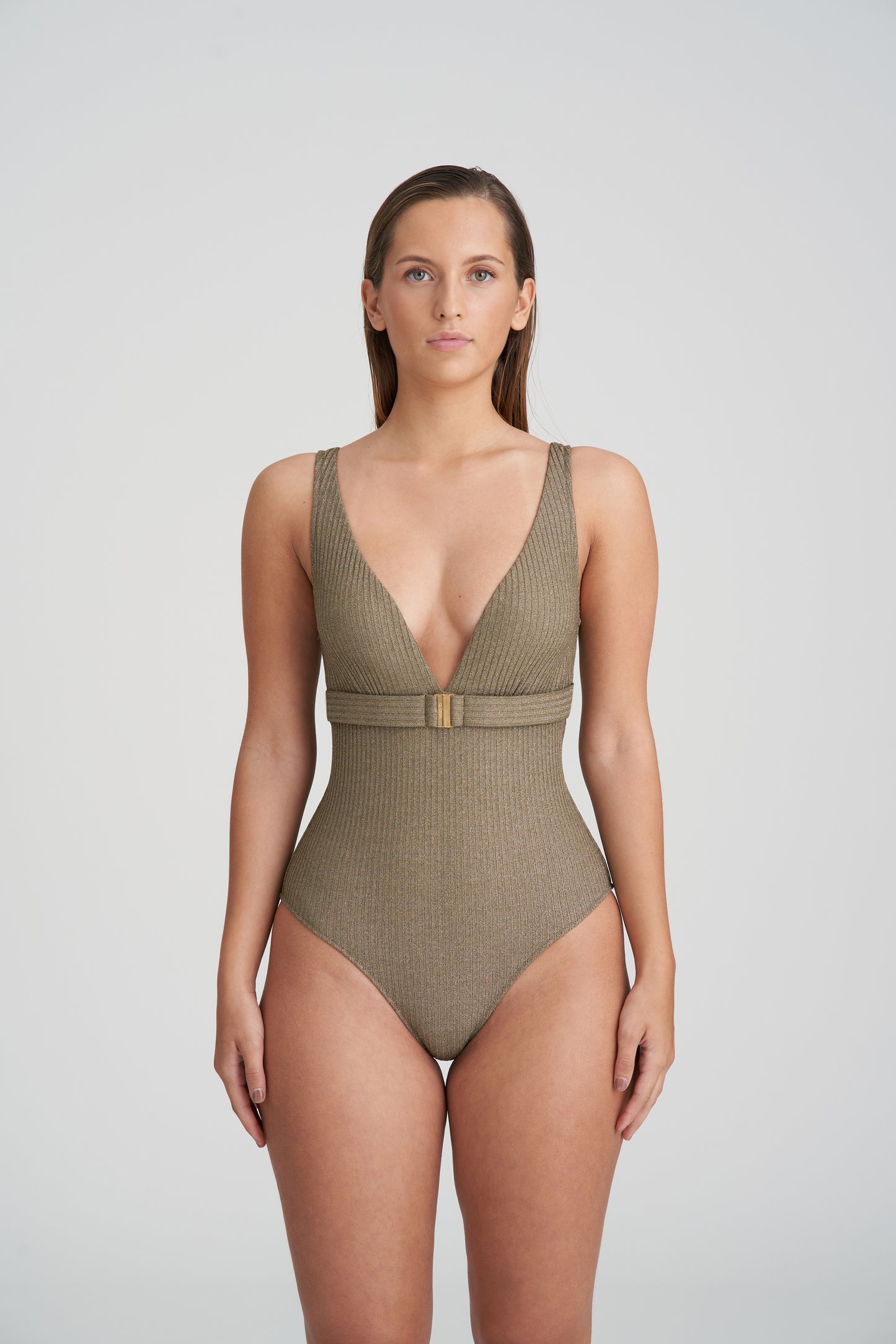 Marie Jo Swim Tinjis plunge badpak zonder beugels golden olive